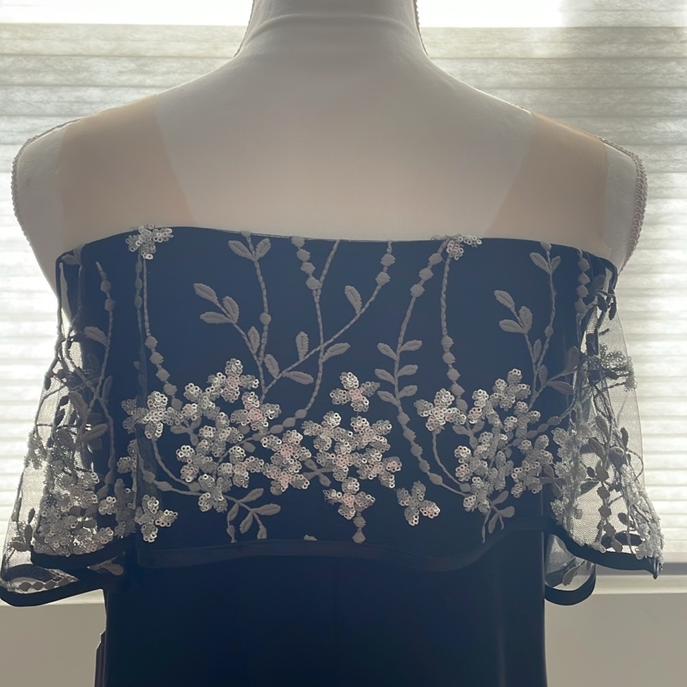 NWT - MSK Black illusion off shoulder evening dress. Size: medium. - Picture 5 of 8